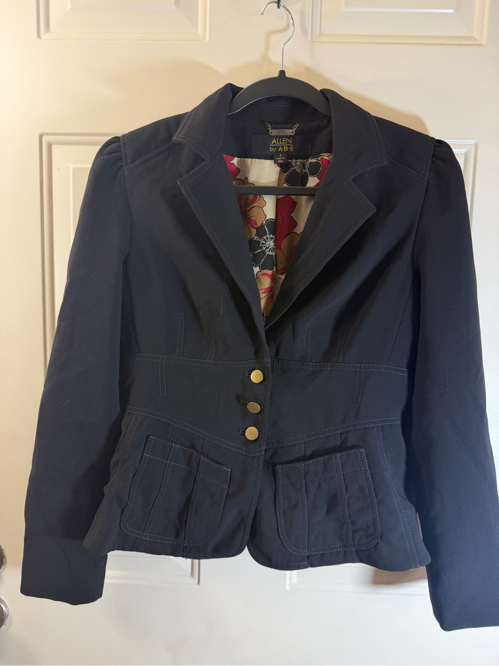 Allen by A.B.S. Women’s Size 4 Black Tailored Blazer Floral Lining